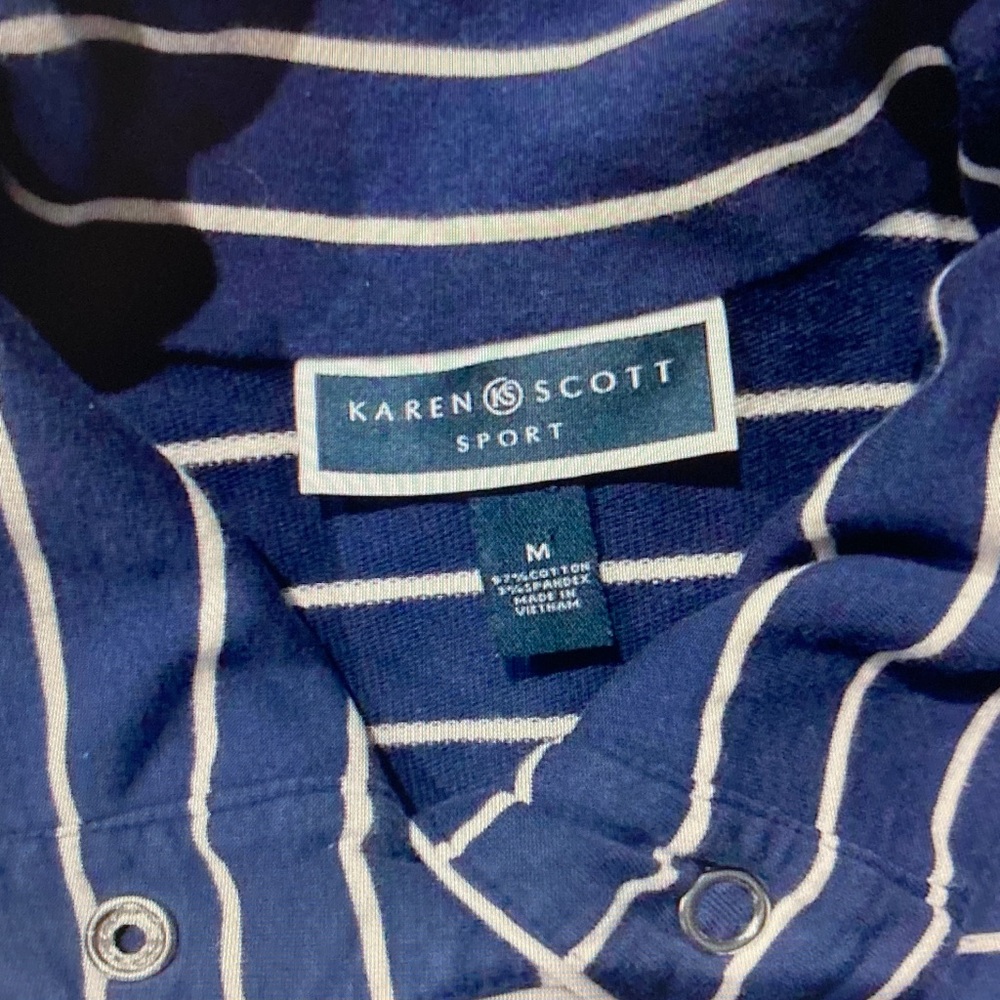 Karen Scott Navy and White Striped Sport Polo - Picture 3 of 5